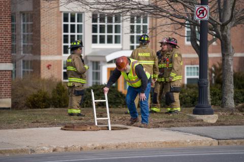 work on drain in front of Congreve hall